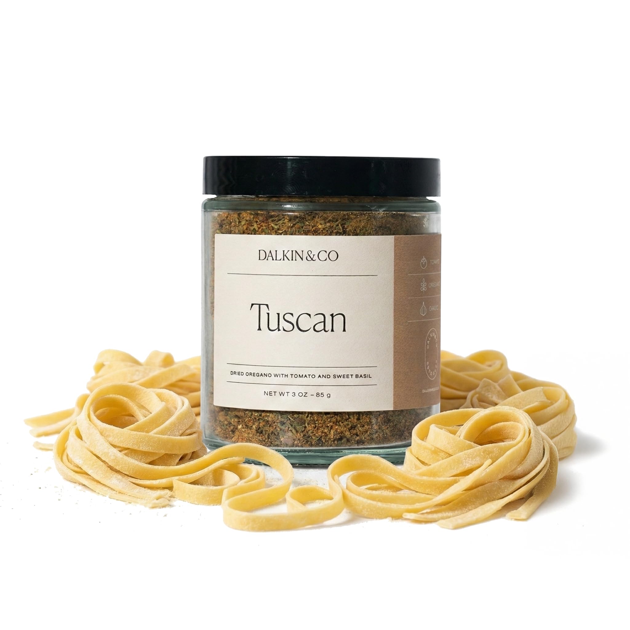 Dalkin & Co. Tuscan, Herbs, Garlic, Tomato & Red Pepper Blend, Italian-Inspired Cooking Seasoning for Pantry & Kitchen, Eco Friendly Reusable Jar