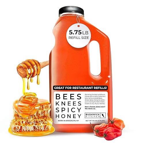 Bees Knees Spicy Hot Honey Bulk Bottle - Made in USA Wildflower Honey Infused with Habanero for Cooking, Glazing & Foodservice Use - Spicy Sweet Kick