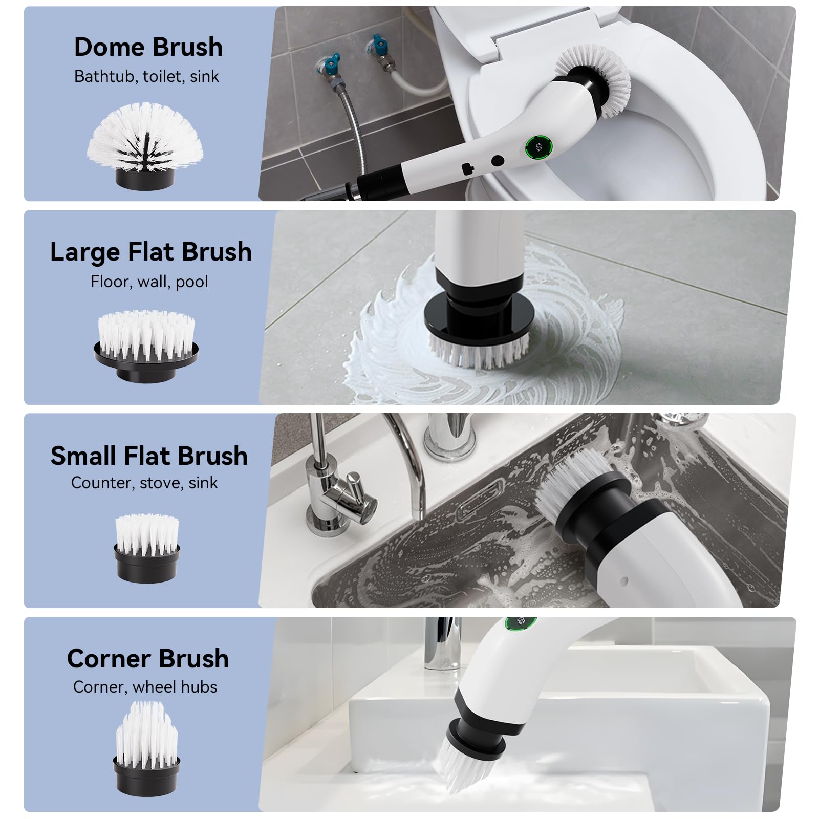 Swyprrix Electric Bathroom Cleaning Brush, Cordless Spin Scrubber Full Body Waterproof IPX7 with Adjustable Handle, 8 Replaceable Brush Heads