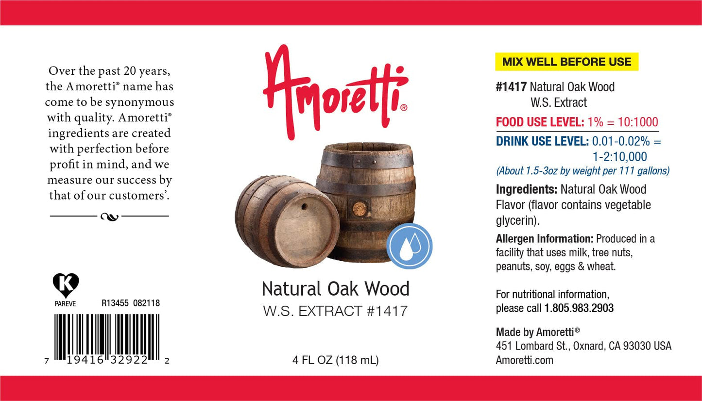 Amoretti - Natural Oak Wood Extract Water Soluble 2 oz - Highly Concentrated & Perfect For Pastry, Savory, Brewing, and more, Preservative Free