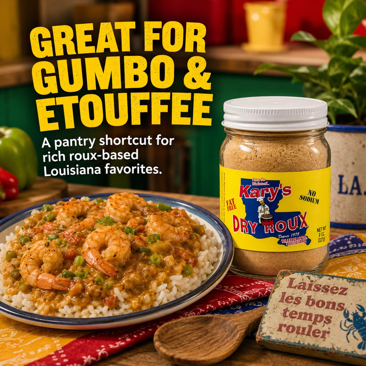 Kary's No Fat Dry Roux 8 oz, No Sodium Cajun Gumbo Base, Pack of 1