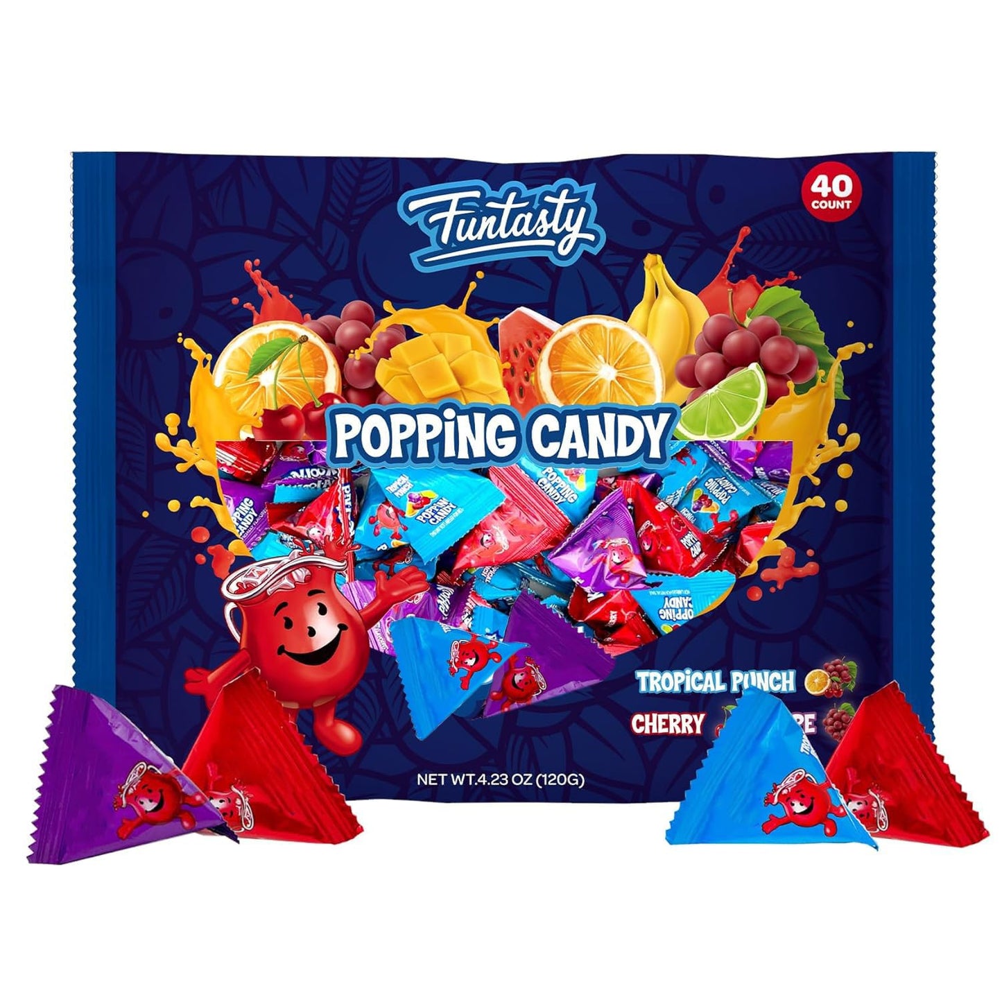 Popping Rocks Candy - 40 Count Bag - Popping Rock Candy in Assorted Fruit Flavors - Tropical Punch, Grape, and Cherry - Fun Goodie Bags & Pinata
