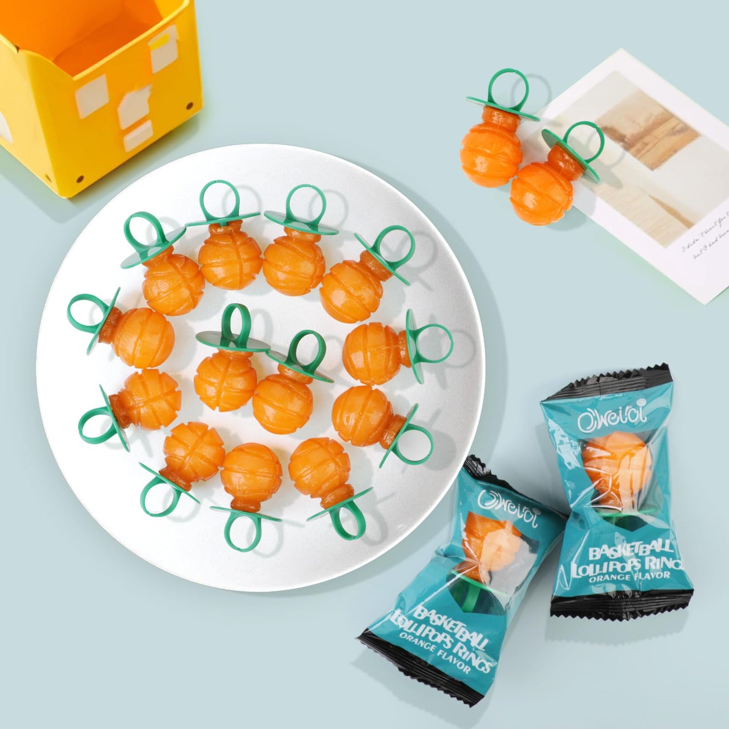 Basketball Lollipop Rings,Suckers Individually Wrapped Bulk for Birthday Party Candy Favors,Sports Ball Shaped Goodie Bag Fillers,18 Count