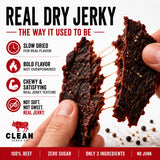 Clean Jerky Co. Old Fashioned Dry Zero Sugar Beef Jerky | Salt & Pepper - Flavorful High Protein Snacks | Healthy Snacks for Adults | Made with 100%