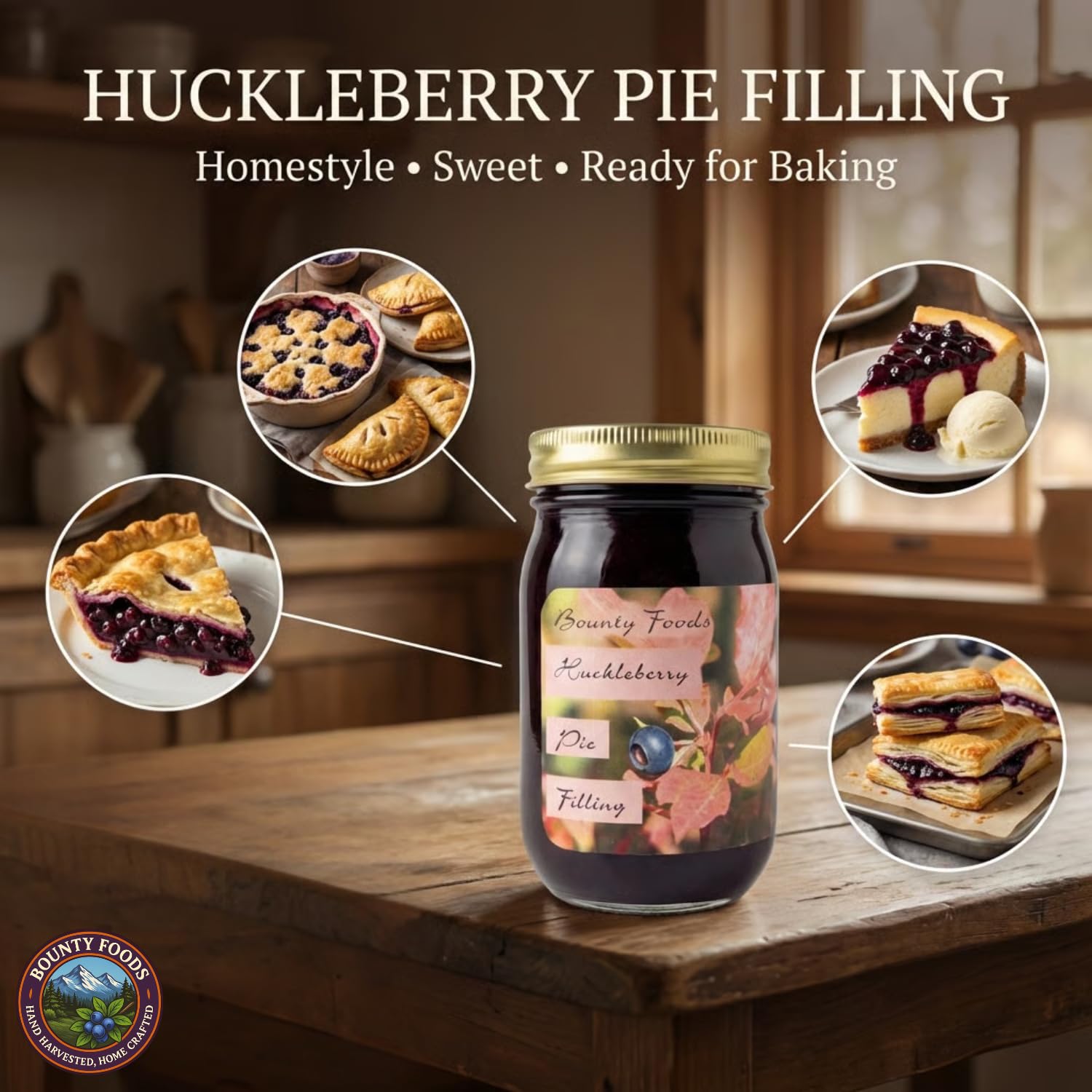 Huckleberry Pie Filling Montana Grown - 20 oz Real Fruit Grown & Hand Picked from Bounty Foods this is Vegan Friendly | Gluten-Free | Non-GMO for Pies