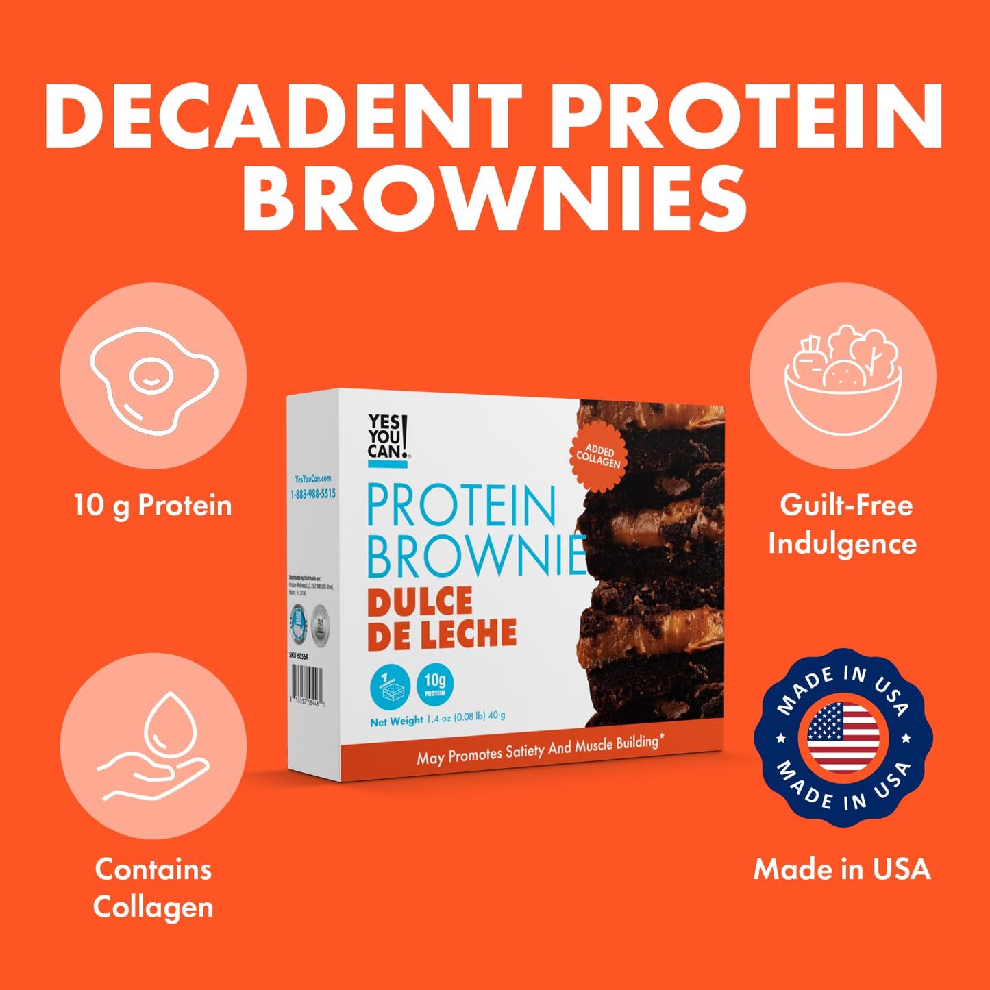 Yes You Can! Protein Brownie - Dulce De Leche - 7-Count Box, Gluten-Free, 10 g Protein Each