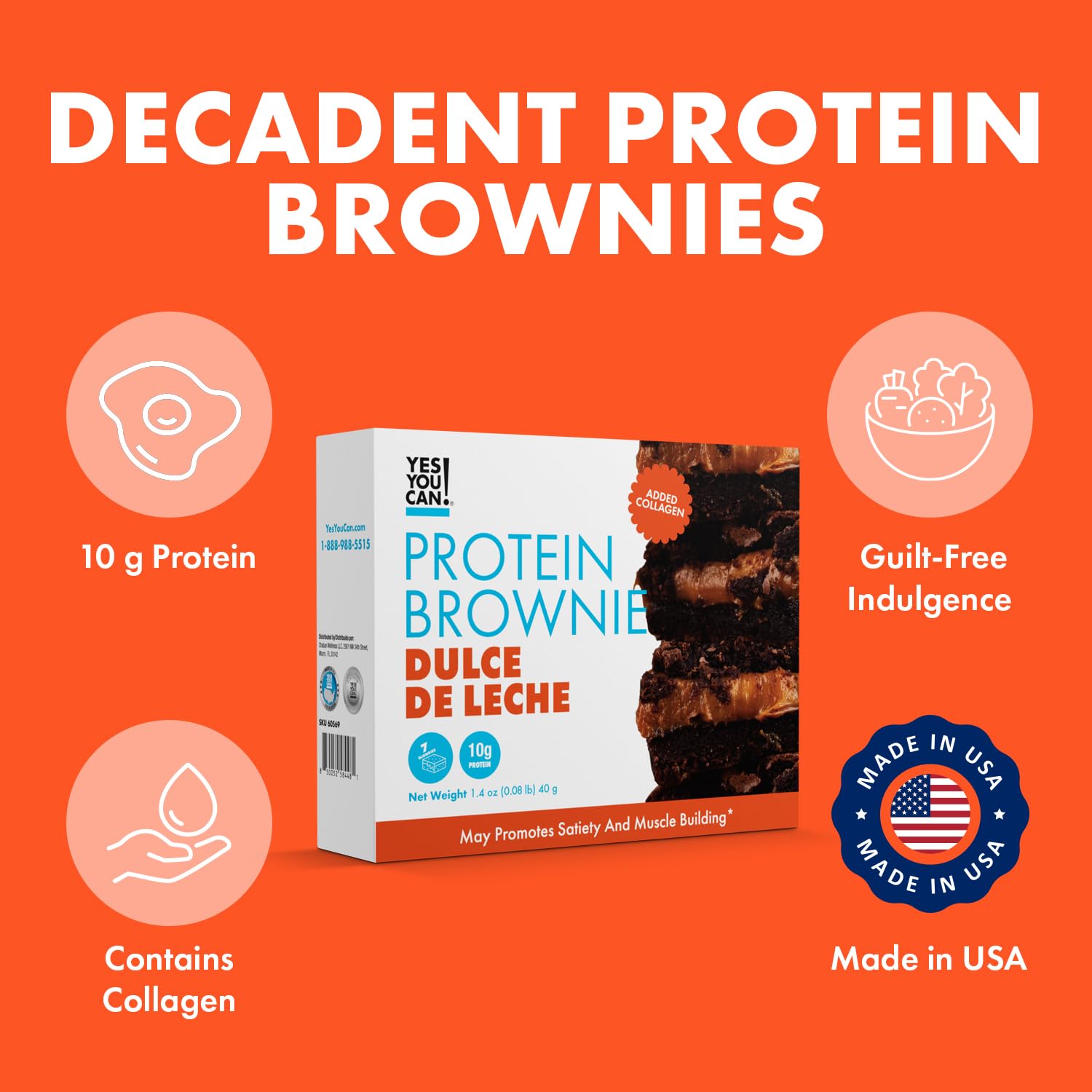 Yes You Can! Protein Brownie - Dulce De Leche - 7-Count Box, Gluten-Free, 10 g Protein Each