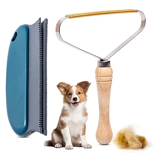 2-Pack Pet Hair Removal Tool - Lint Remover, Carpet Scraper & Shaver for Clothes and Carpets - Dog & Cat Hair Remover with Carpet Rake