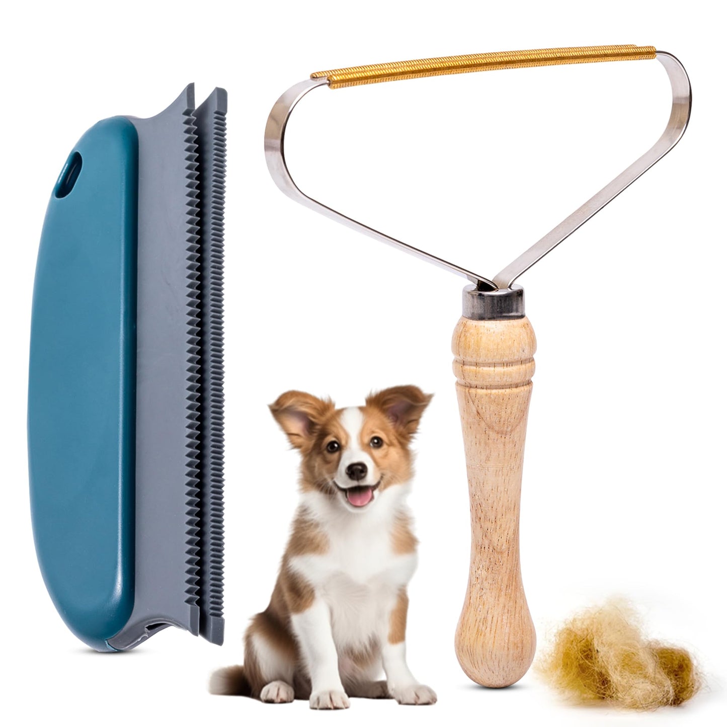 2-Pack Pet Hair Removal Tool - Lint Remover, Carpet Scraper & Shaver for Clothes and Carpets - Dog & Cat Hair Remover with Carpet Rake