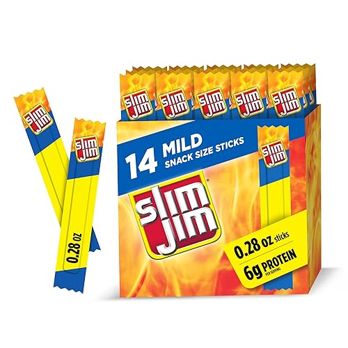 Slim Jim Smoked Meat Sticks, Mild Flavor, 6g Protein Per Serving, Snack Size, 0.28 oz. (14 Count)