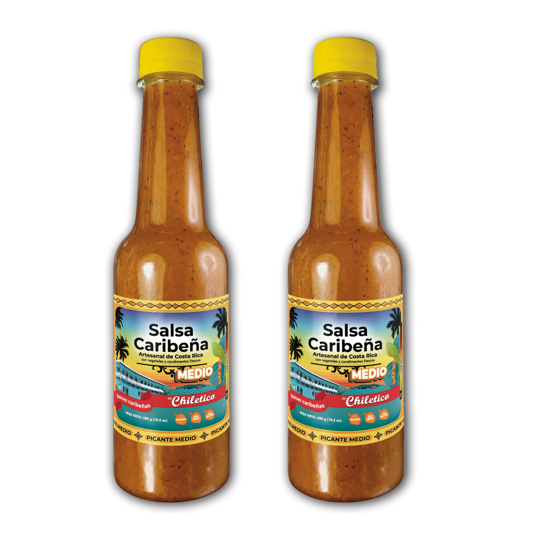 Chiletico Caribbean Hot Sauce, Medium Heat Level Handcrafted in Costa Rica with Fresh Vegetables and Natural Spices - Gourmet Latin Flavor, 10.5 fl oz