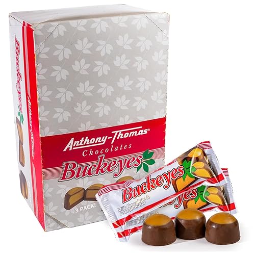 Anthony-Thomas, Buckeye Bars, Peanut Butter & Milk Chocolate Buckeyes in Ohio State Buckeyes Box, 72 Deliciously Delightful Snacks (24 Count, 3 Packs)