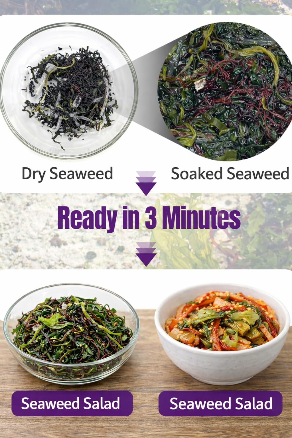 Nice Witch’s Korean Dried Seaweed Salad Mix - Assorted Seaweed Blend, Ready in Minutes, 7 Individual Packs (8g Each), Product of Korea Korean Wakame