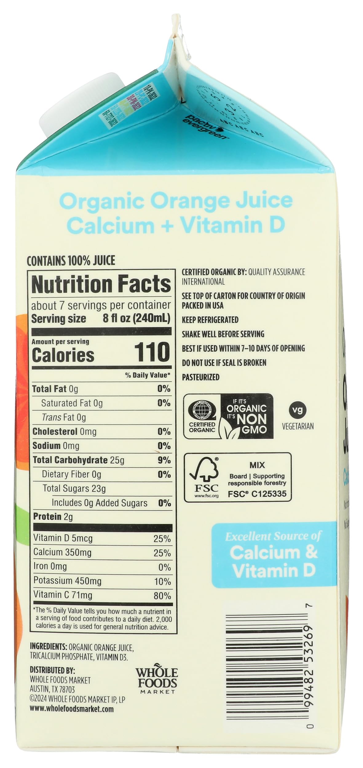 365 By Whole Foods Market, Organic Orange Juice With Calcium And Vitamin D, 52 Fl Oz
