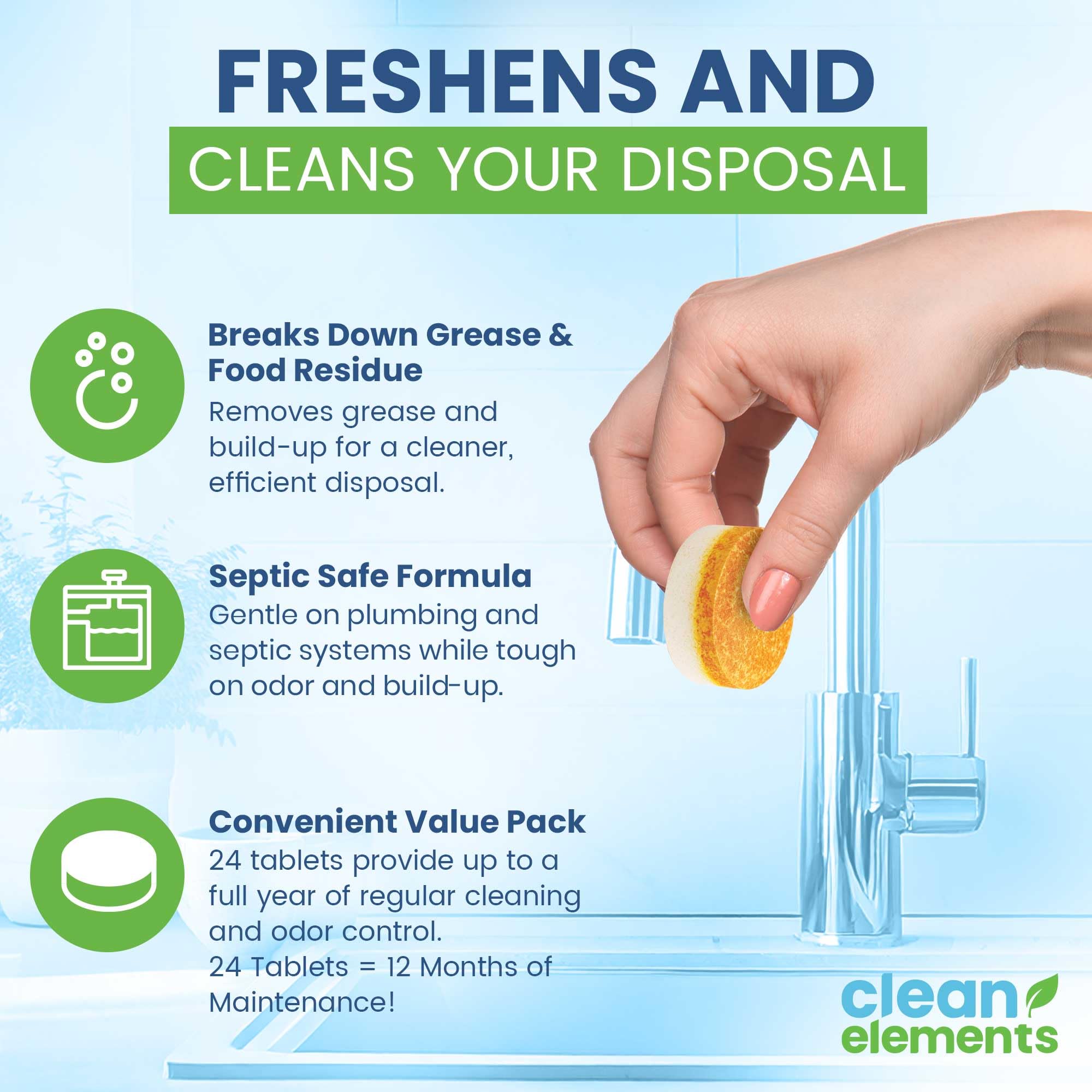Garbage Disposal Cleaner Deodorizer Tablets - 24 Pack XL Foaming Citrus Cleaning Tablet - Sink Drain Disposer Garburator Freshener Odor Eliminator