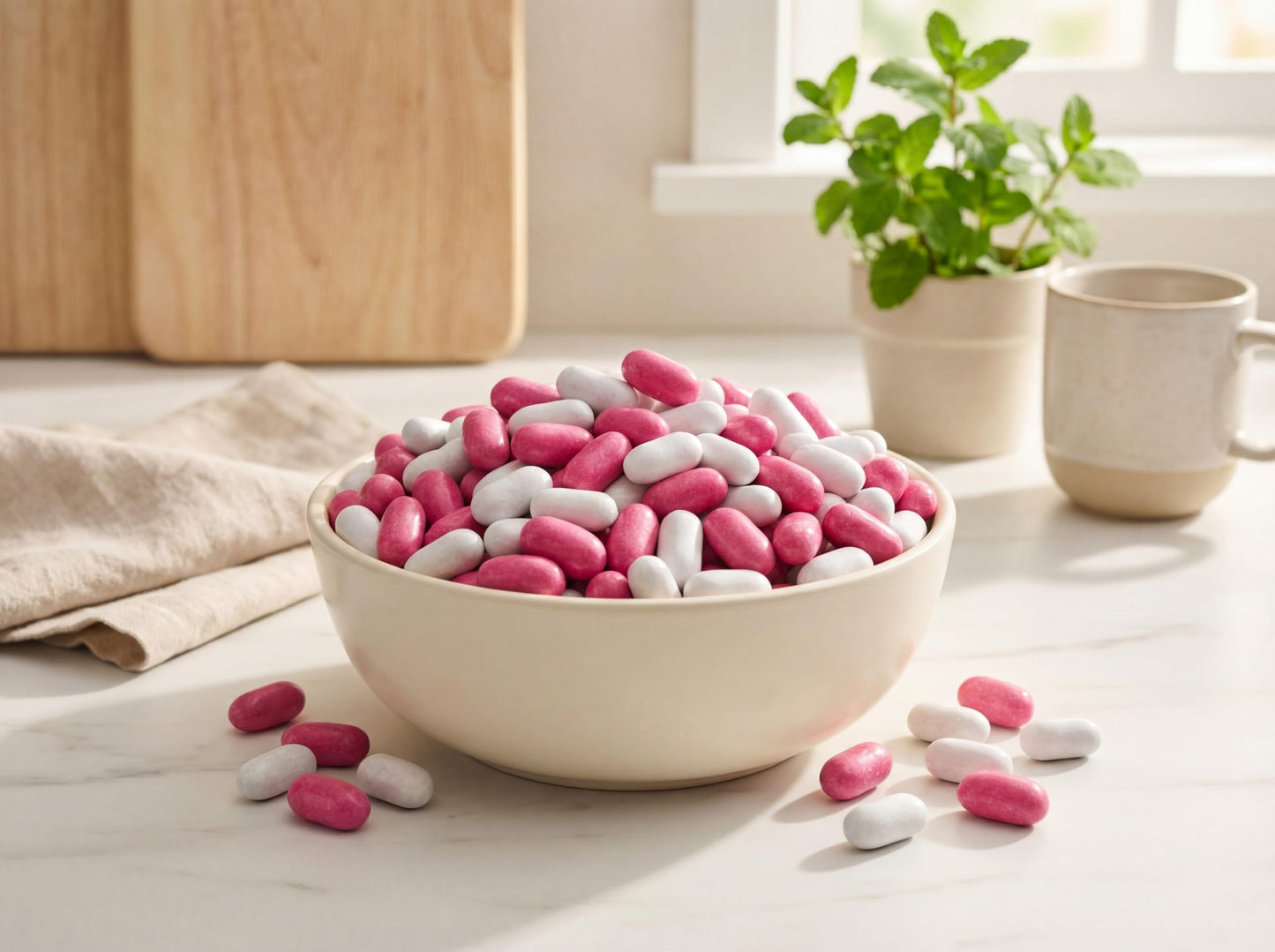 Pink White Licorice Pastels Candy - 1 lb Fresh Bulk Bag of Soft Chewy Bite Size Candy Shell Licorice Pieces