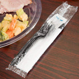 450 Black Plastic Cutlery Packets - Knife, Fork, Spoon, Napkin, Salt, Pepper Sets | Individually Wrapped Silverware Kits, Disposable Bulk To-Go