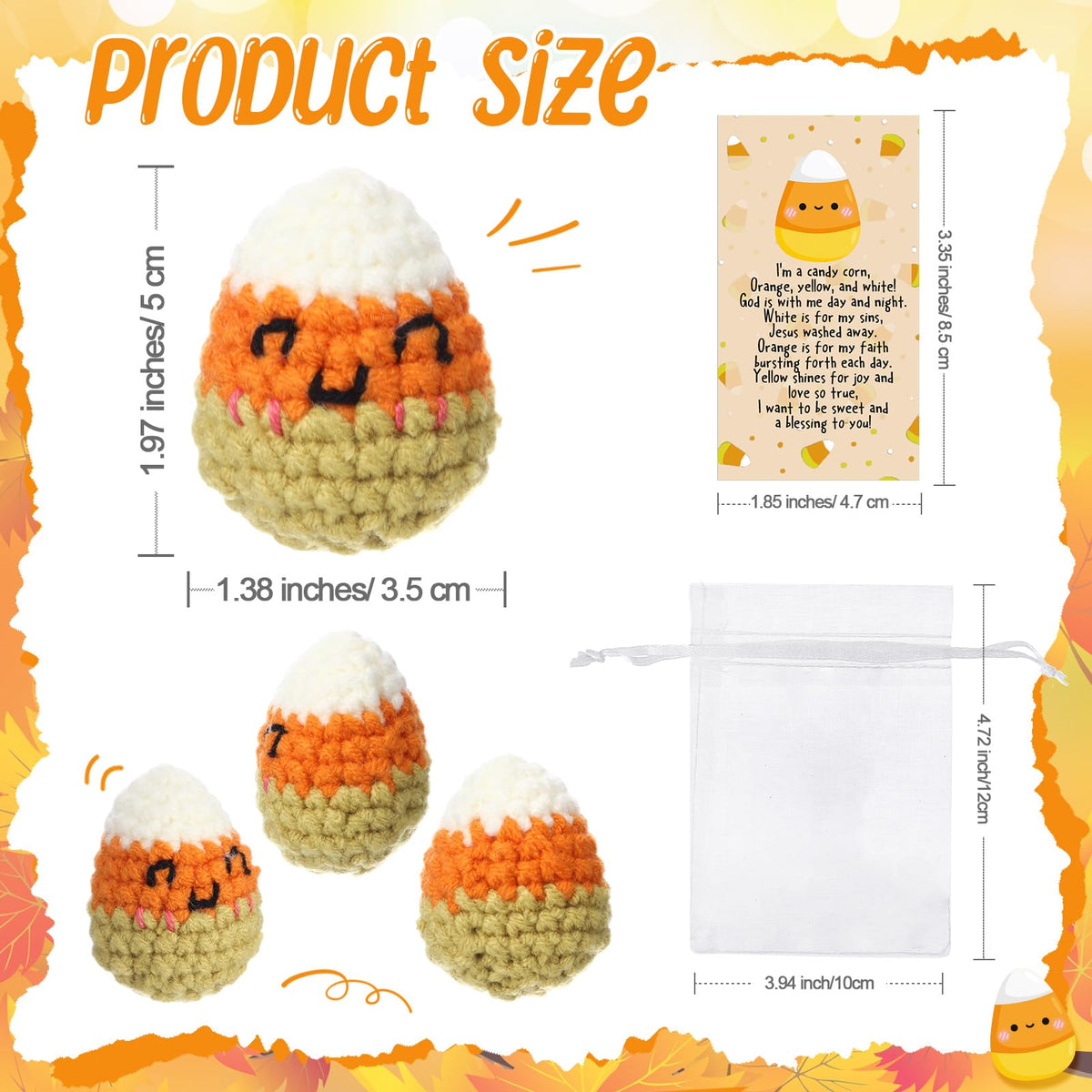 Blueweenly 20 Sets Crochet Candy Corns Bulk, Fall Religious Candy Corn Gift