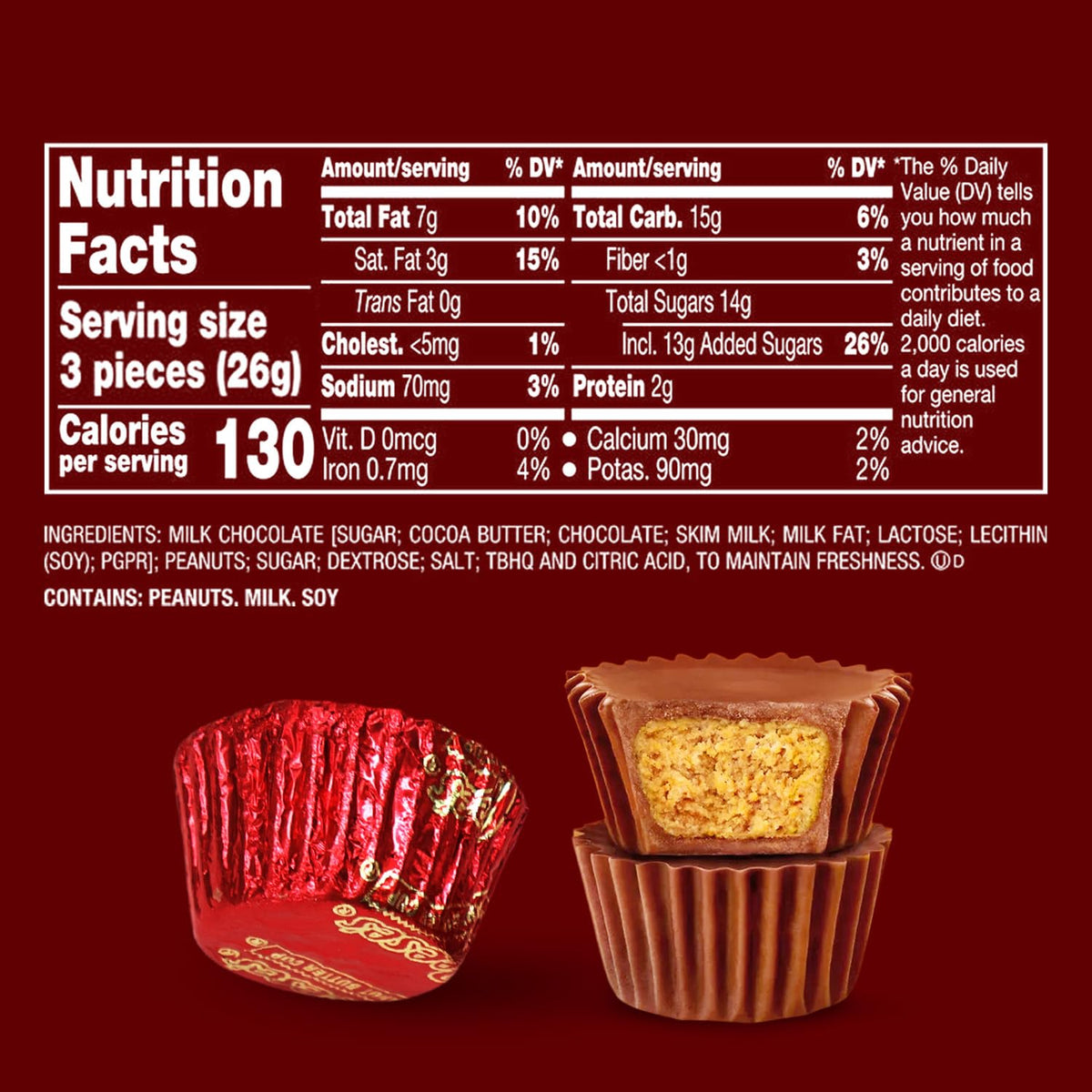 Christmas Bulk Milk Chocolate Peanut Butter Cups Miniatures 1 Pound - Individually Wrapped Chocolate Candy In Red Foil for Parties, Gift Bags,