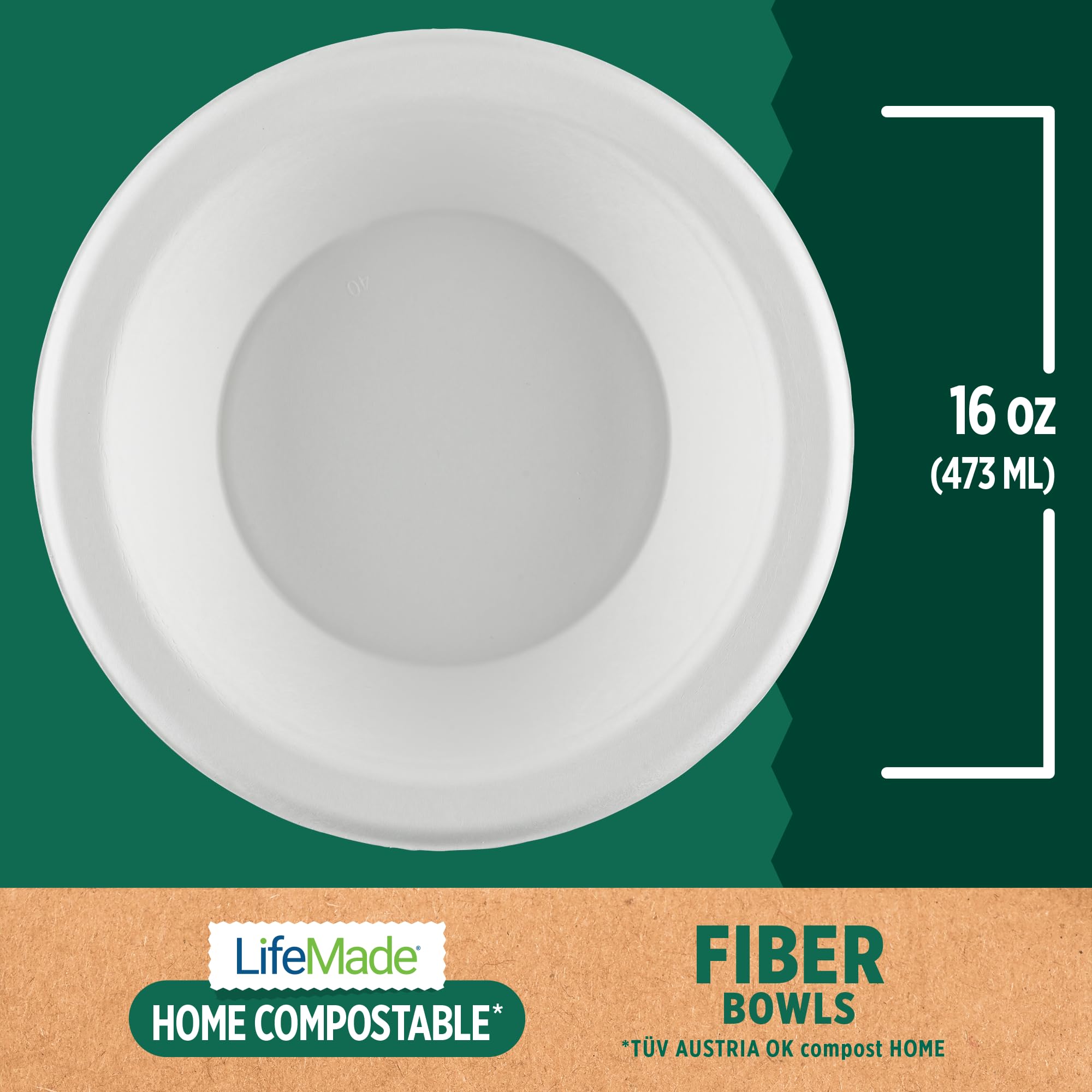 LIFEMADE 160 Count 16 oz Bowls, Home (TUV OK compost HOME Certified) and Commercially Compostable (BPI® Certified), 8 bundles of 20 bowls per case
