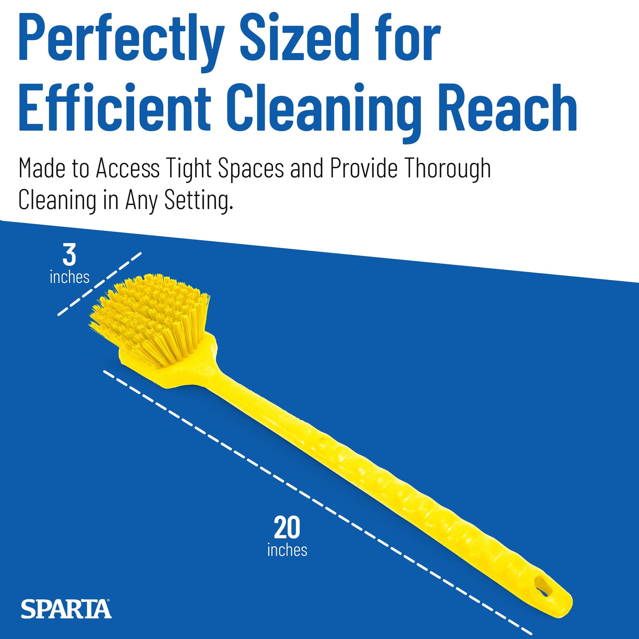 SPARTA 20" Floater Scrub Brush with Long Handle, Oil-Resistant Polyester Bristles, Multiple Trim Angles, Foam-Injected Polymer Block, Commercial