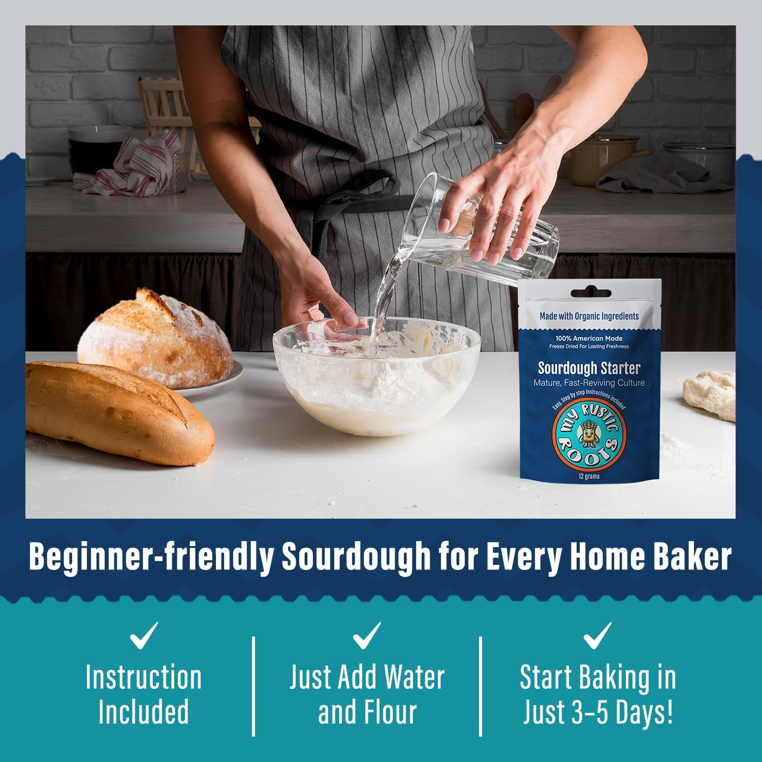 MY RUSTIC ROOTS Mature Sourdough Starter Culture - All Natural & Organic Sourdough Bread Starter - Beginner Friendly - Perfect for Baking Delicious