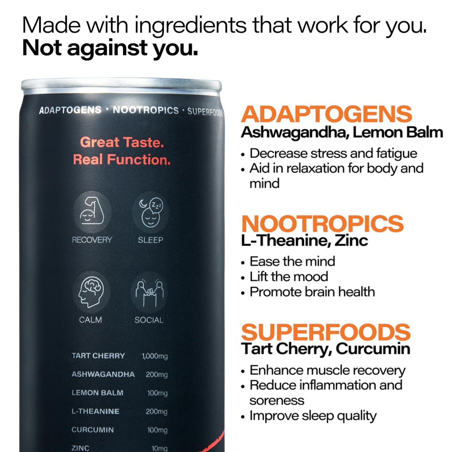Peak Cocktails Non-Alcoholic Drinks | Alcohol-Free | Adaptogens, Nootropics, Superfoods for Recovery, Calm, Sleep | Ashwagandha, Tart Cherry