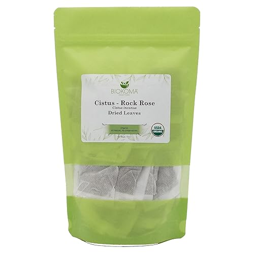 Biokoma Organic Cistus Rock Rose Tea Bags 60 Count Cistus Incanus Dried Leaves USDA Organic Herbal Tea Immune Respiratory Support Resealable Pouch