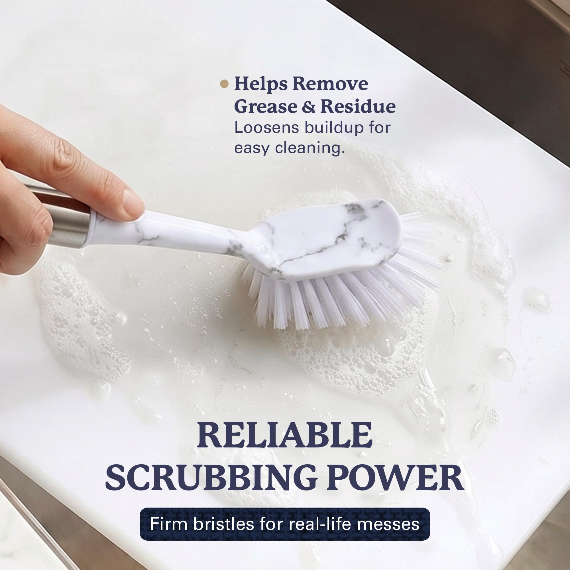 Farberware Dish Brush with Handle - 2 Pack Kitchen Scrub Brush for Dishes, Non-Scratch Dishwashing Brush Set with Firm Bristles for Pots, Pans