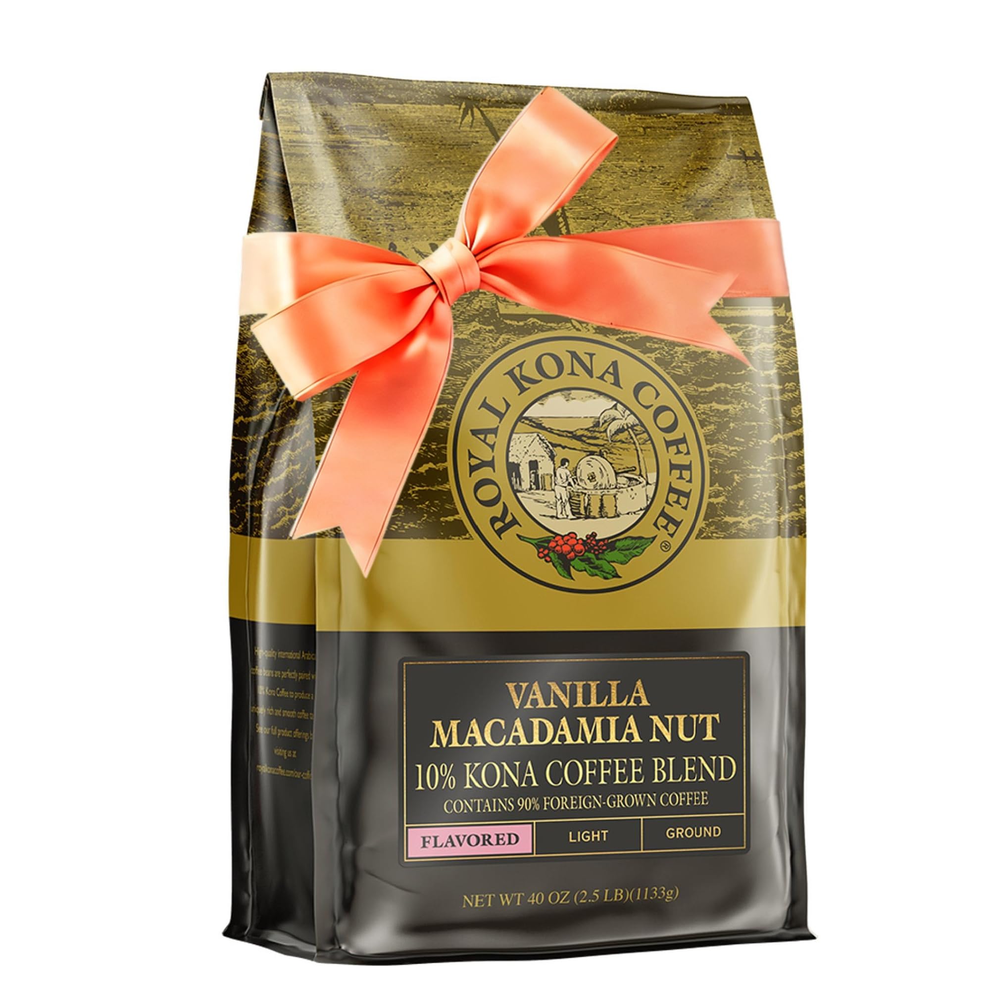 ROYAL KONA COFFEE - Light Roast Ground Coffee, Vanilla Macadamia Flavor, 40 Ounce
