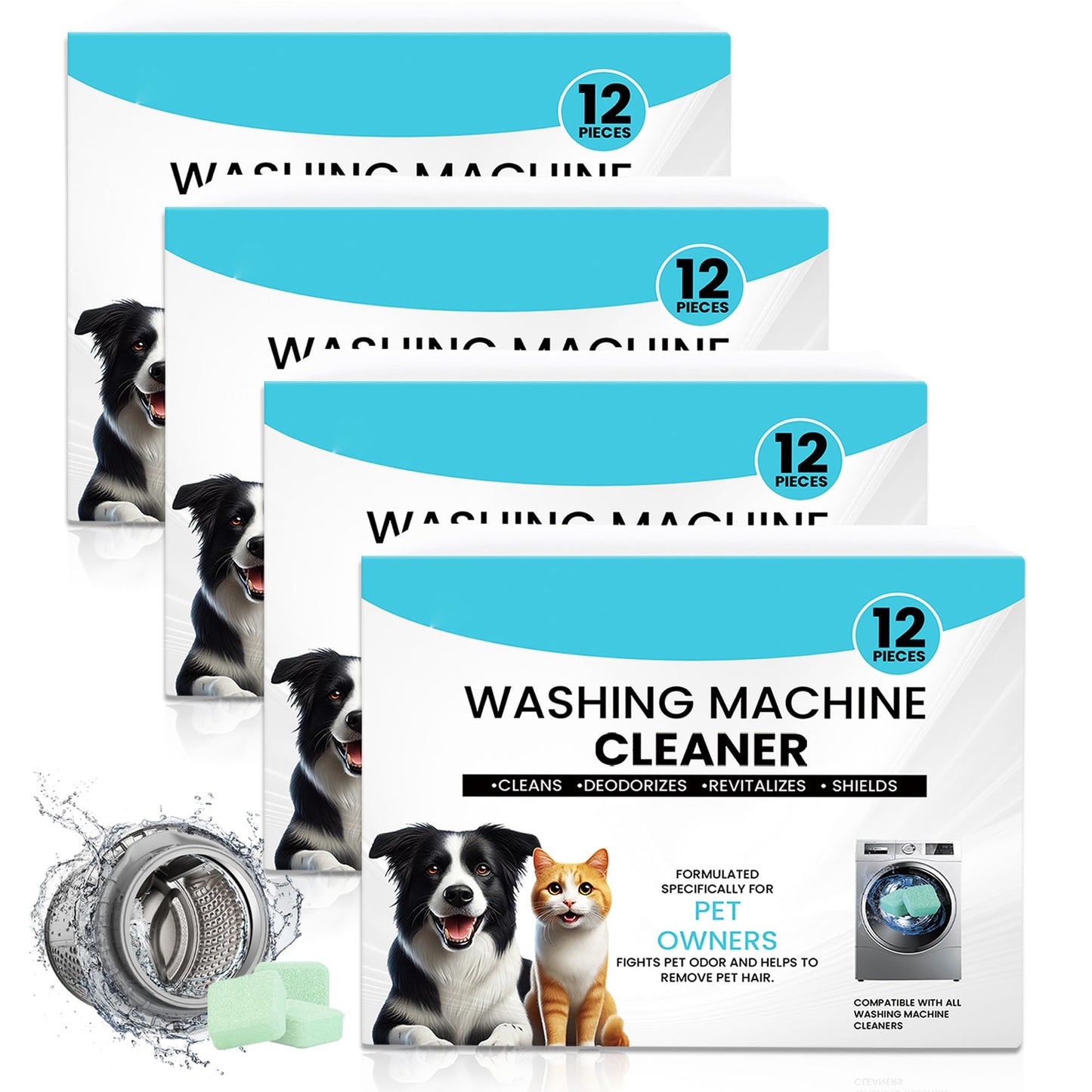 Evnttlion Washing Machine Cleaner 48 Pack-24 Month Supply,Cleaning Tablets Formulated for Pet Owners for He,Easy Pet Hair Remover for Laundry.Top