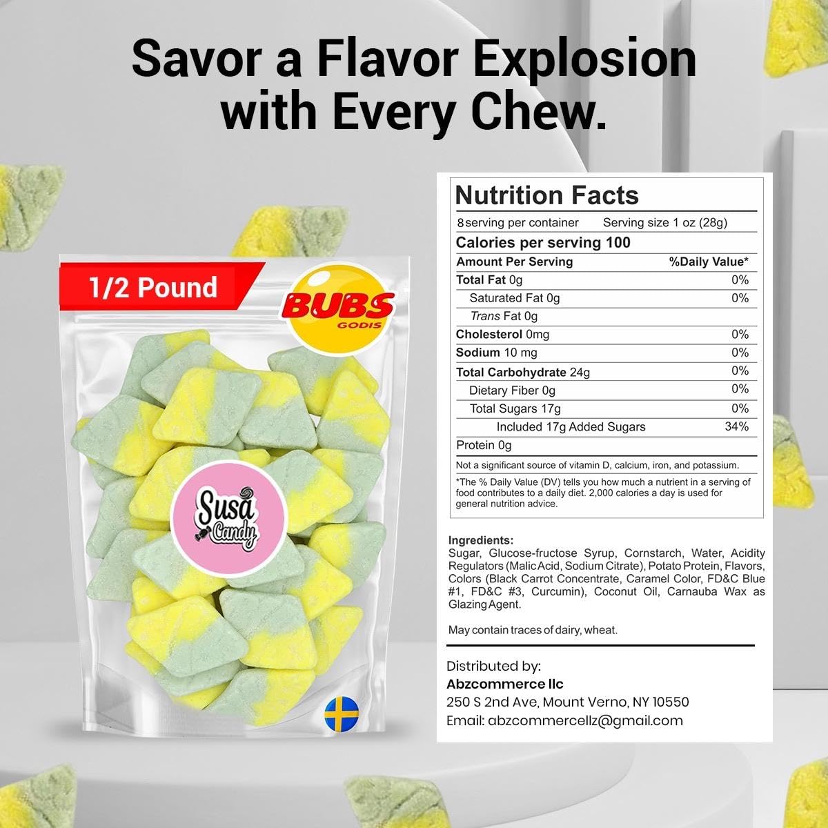 BUBS Sour Tutti Frutti Diamonds - Tutti Fruitti Flavor, 1/2 Pound Soft Foam Godis - Premium Vagen Swedish Candy by Susa Candy (Tutti Frutti Diamonds)