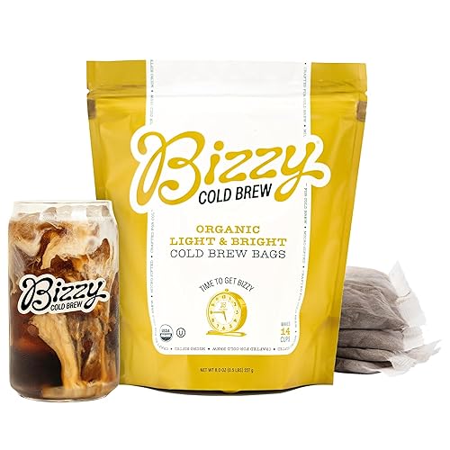 Bizzy Organic Cold Brew Coffee | Light & Bright Blend | Coarse Ground Coffee | Light Roast | Micro Sifted | Specialty Grade | 100% Arabica | Brew Bags