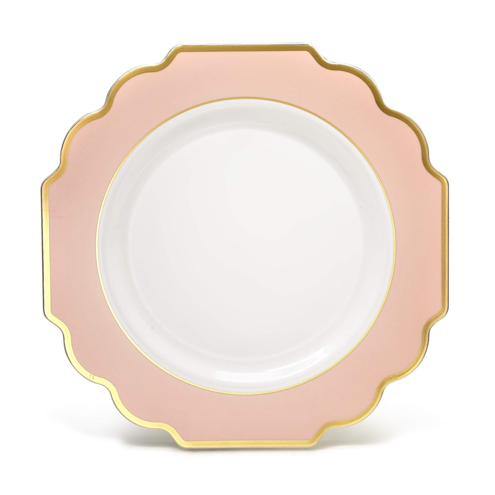 " OCCASIONS " 240 Plates Pack, Heavyweight Disposable Wedding Party Plastic Plates (8'' Appetizer/Dessert Plate, Imperial in White/Blush & Gold)