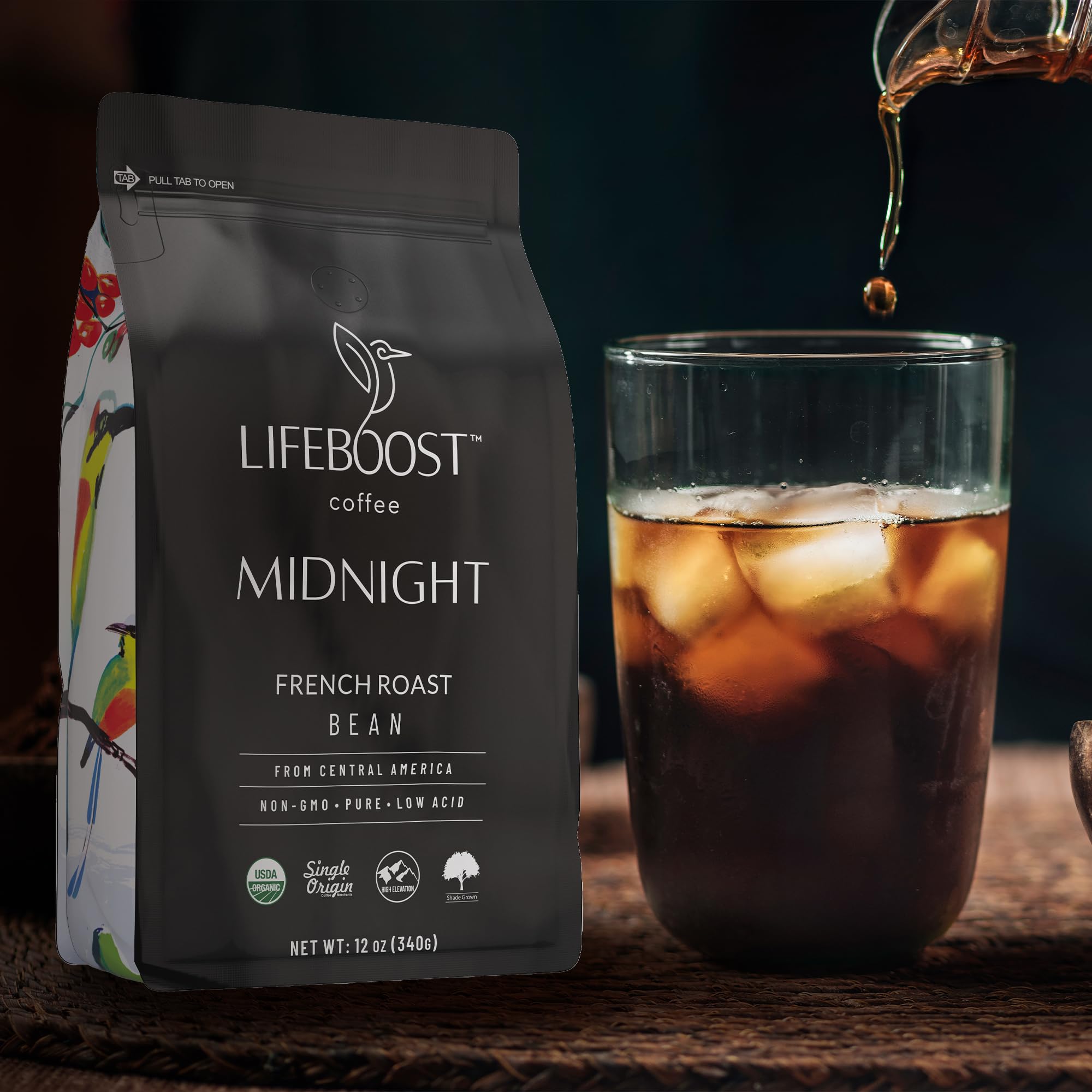 Lifeboost Midnight French Roast Coffee Beans - Single Origin Non-GMO USDA Organic Low Acid French Roast Coffee - Third Party Tested For Mycotoxins