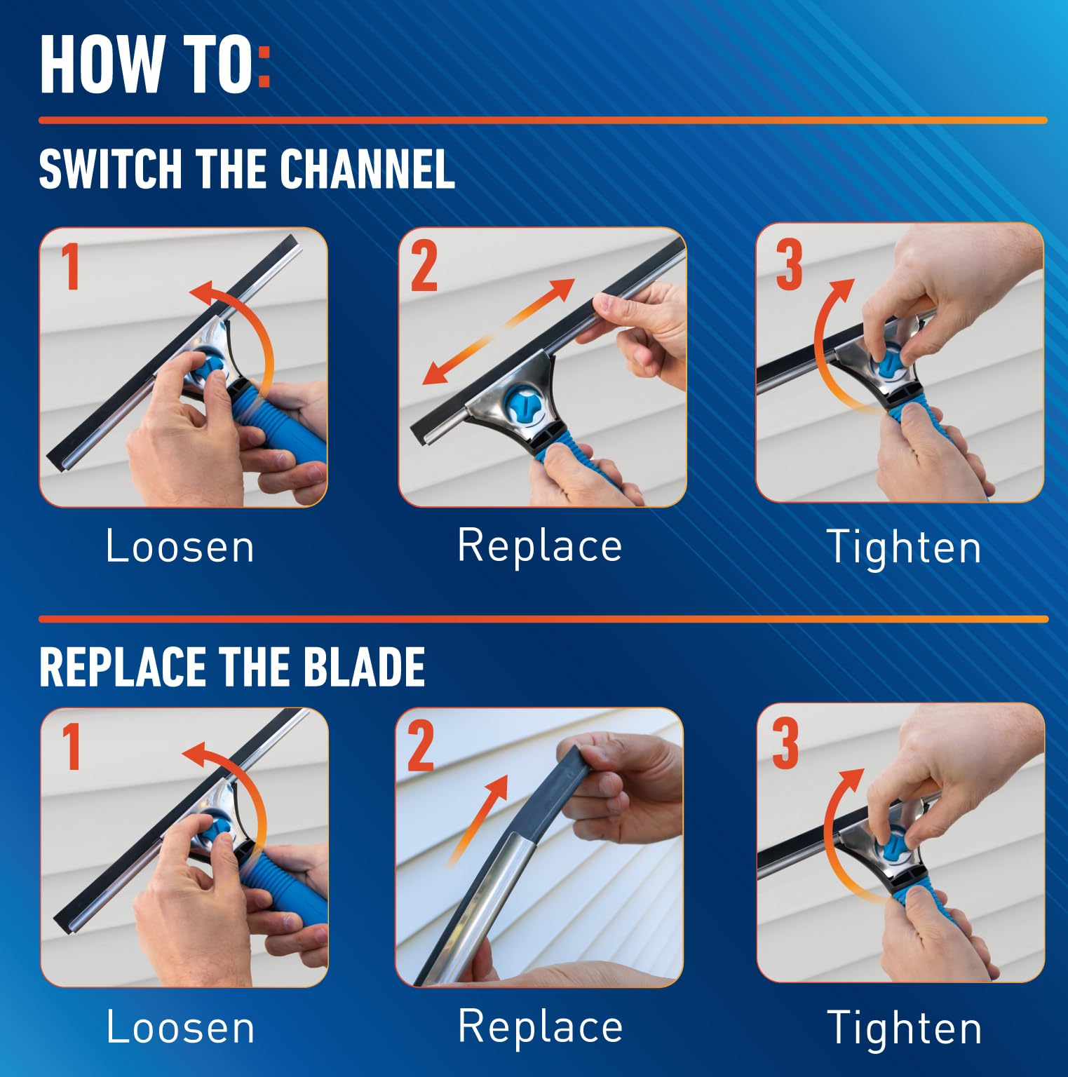 Unger Professional Connect and Clean 18” EZ Change Window and Glass Cleaning Squeegee, Large and Small Windows, Rubber Blade Tool for Streak-Free