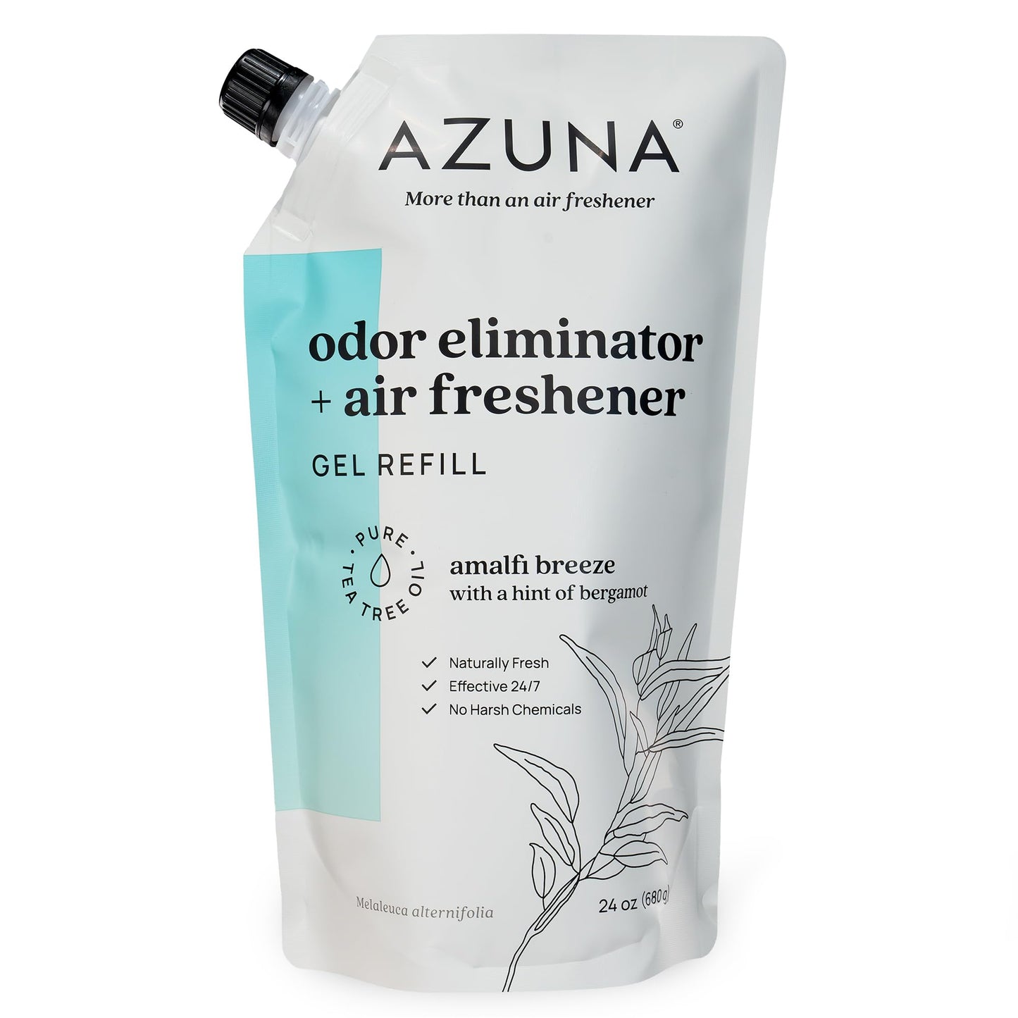 Azuna Air Freshener and Odor Eliminator for Strong Odor Gel 24oz Refill Pouch with Tea Tree Oil | Plant-Based & Long Lasting | Pet, Smoke, Home