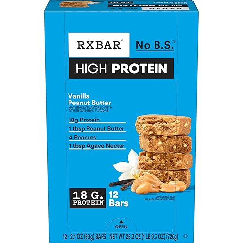 RXBAR High Protein Bars, Gluten Free, Protein Snacks, Vanilla Peanut Butter, 25.3oz Box (12 Bars)