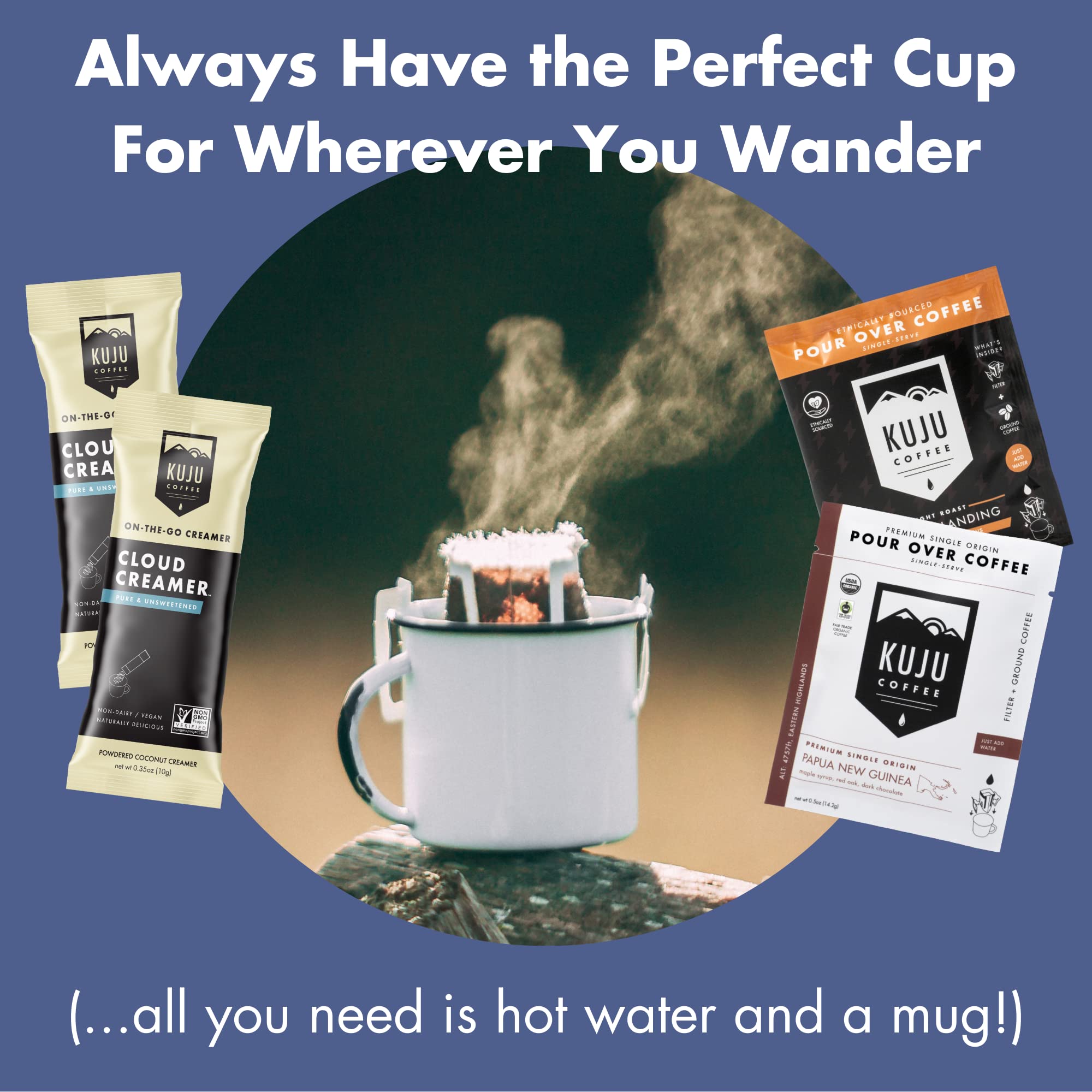 Kuju Coffee Premium Pour Over Individual Coffee Packets - Backpacking, Travel, Camping Organic Coffee Singles - Fair Trade & Eco-Friendly - Ethiopia