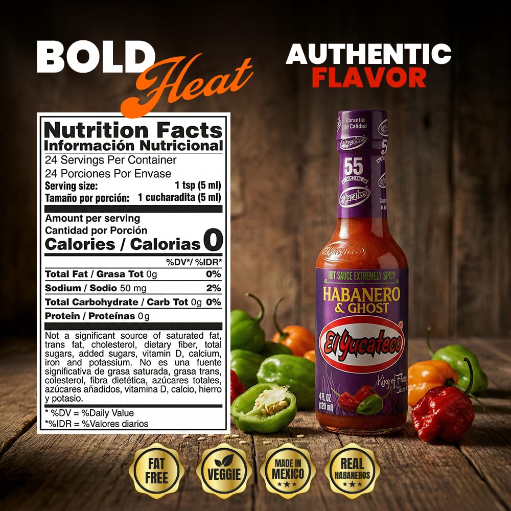 El Yucateco Habanero & Ghost Hot Sauce, Extremely Spicy, Authentic Mexican Chili Sauce, 4 fl oz (Pack of 2)