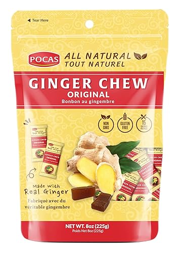 Pocas Ginger Chews Original - Real Ginger Candy Chews, Non-GMO, Gluten-Free, Ginger Candy for Nausea, Morning Sickness Relief, Candied ginger8oz - 1PK