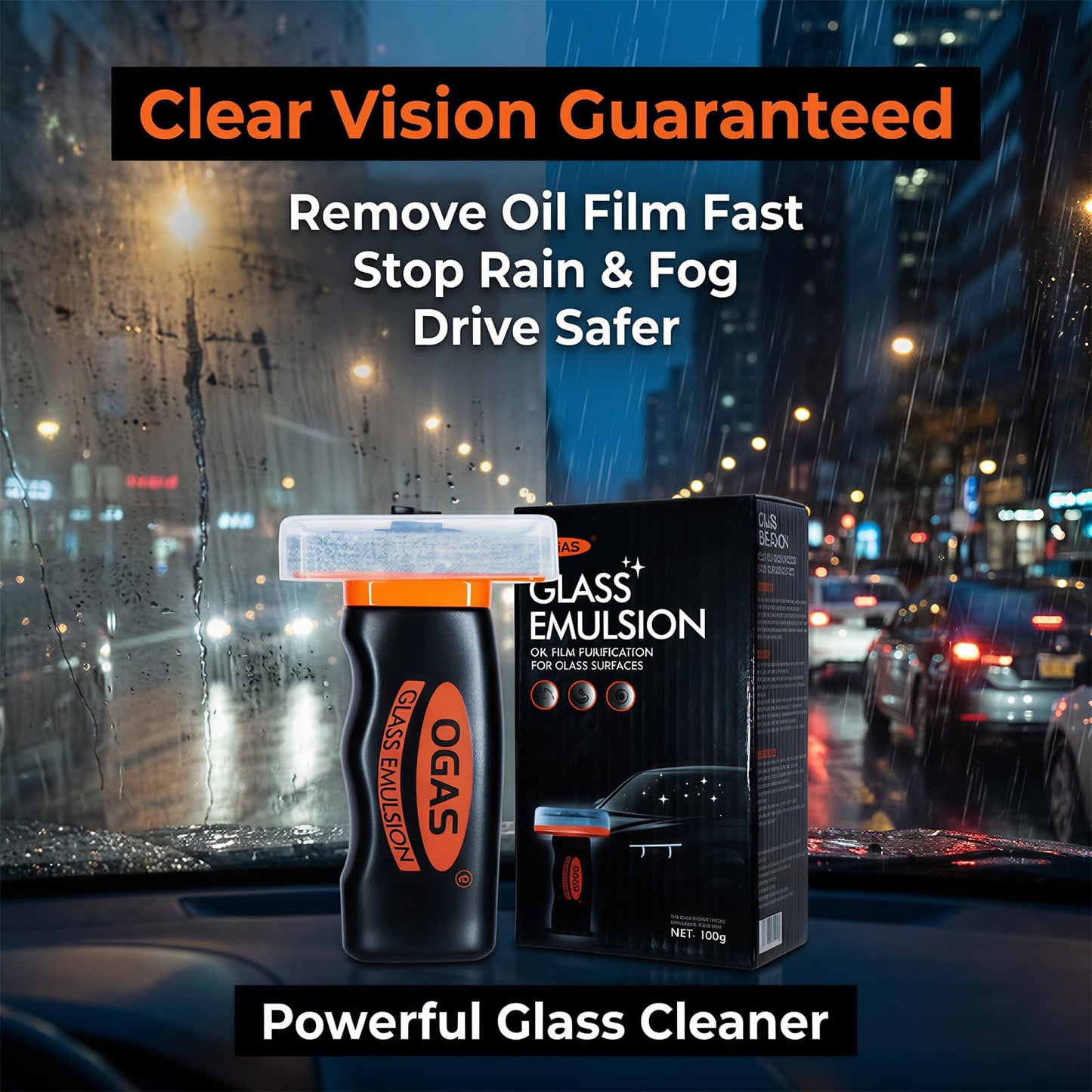 Kaiyunsheng Car Window Cleaner and Windshield Oil Film Remover with Built-in Applicator, Auto Glass Cleaner Emulsion for Water Spots, Rain Repellent