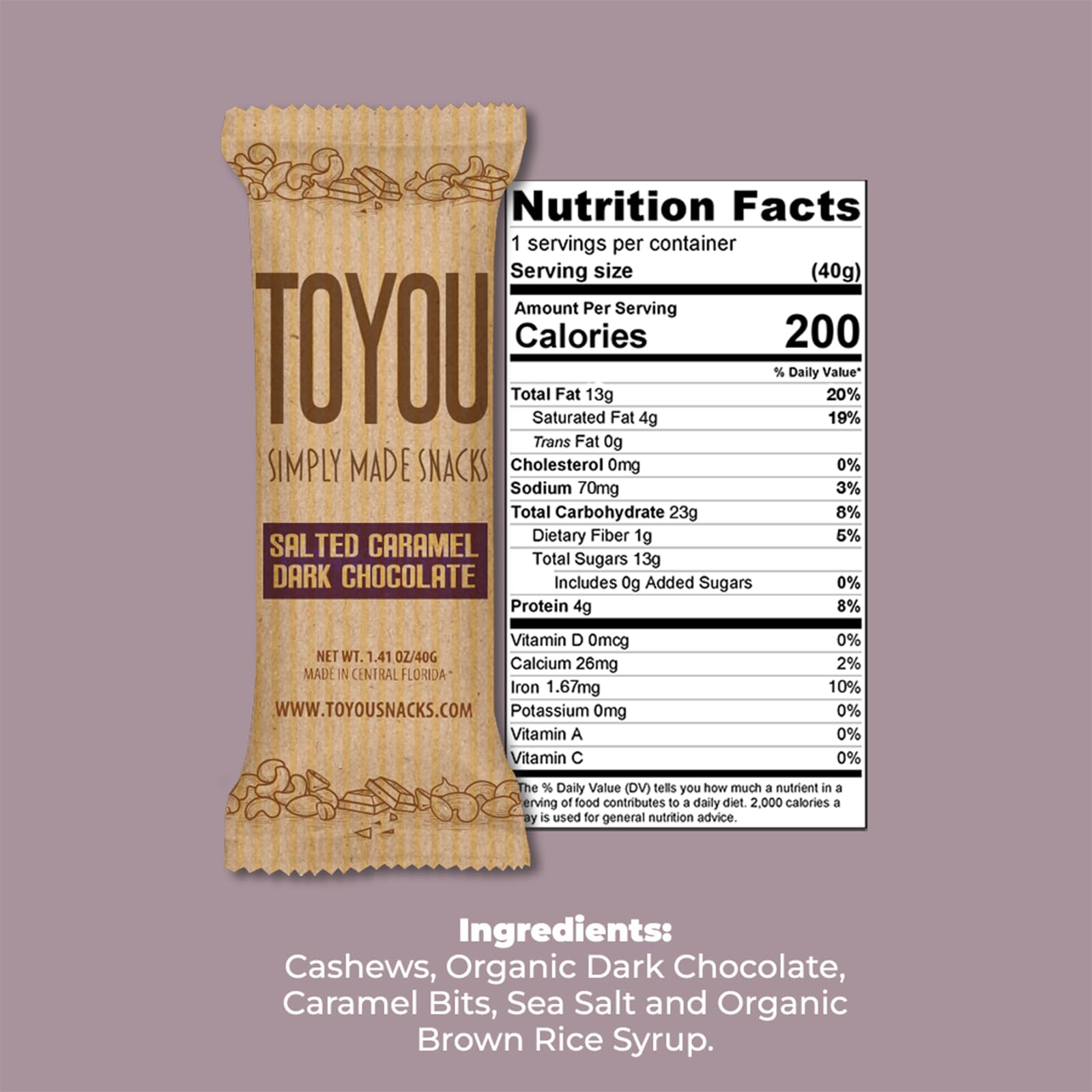 ToYou Granola Bars Dried Fruit & Nuts Bars -14 Count, Gluten Free, Healthy Snacks for Adults and Kids, Breakfast, Home or Office Treats with Protein