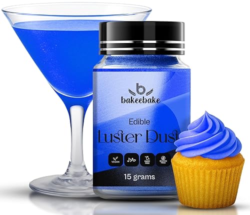 Bakeebake Luster Dust Edible 15g - Edible Glitter for Drinks & Desserts - Gluten Free Edible Blue Dust for Cake Decorating - Tasteless Vegan Drink