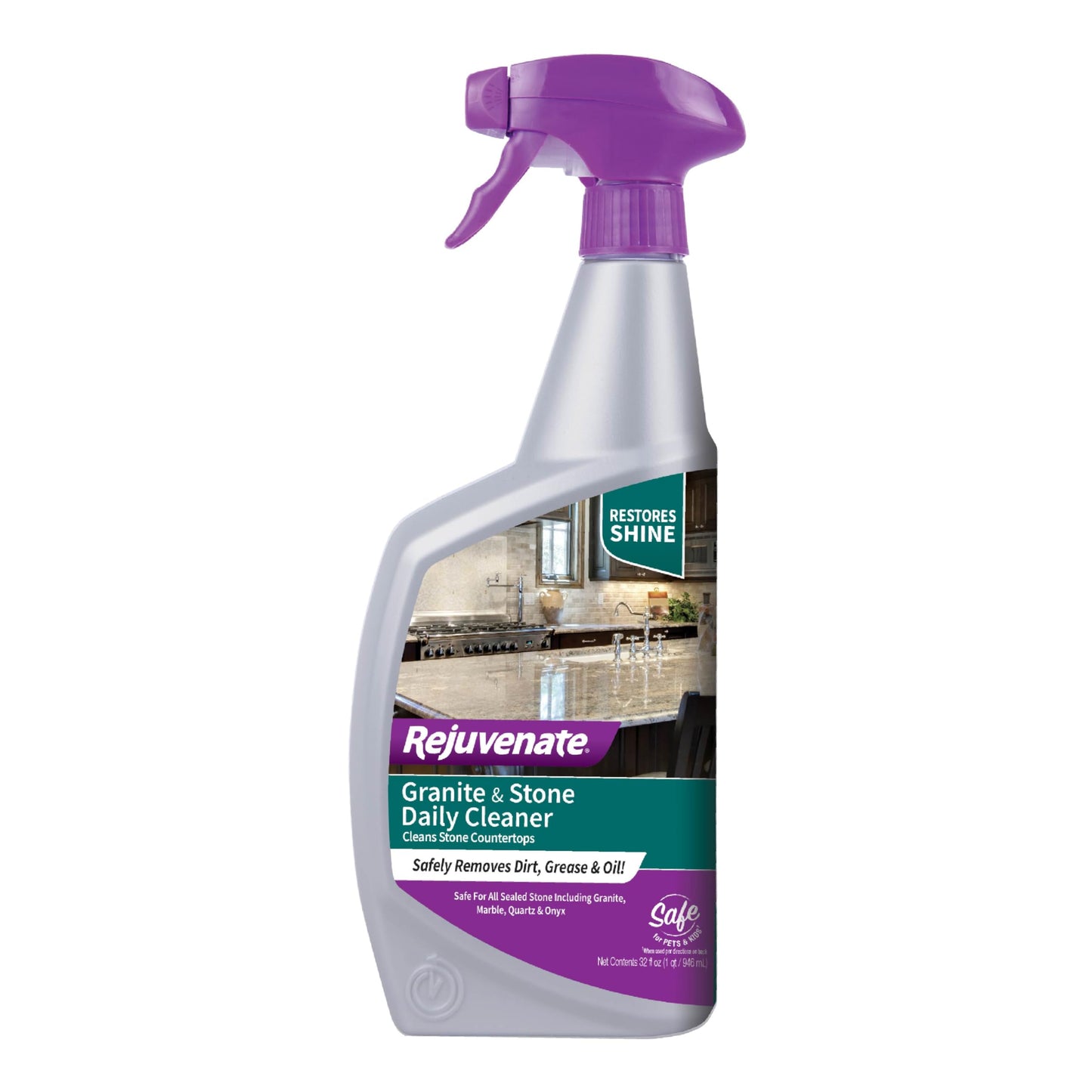 Rejuvenate Granite & Stone Daily Cleaner Cleans Sealed Stone Countertops Including Granite, Marble, Quartz And Onyx Removing Dirt, Grease And Oil