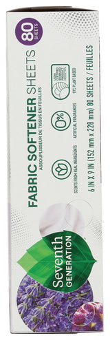 Seventh Generation, Fabric Softener Sheets Lavender, 80 Count