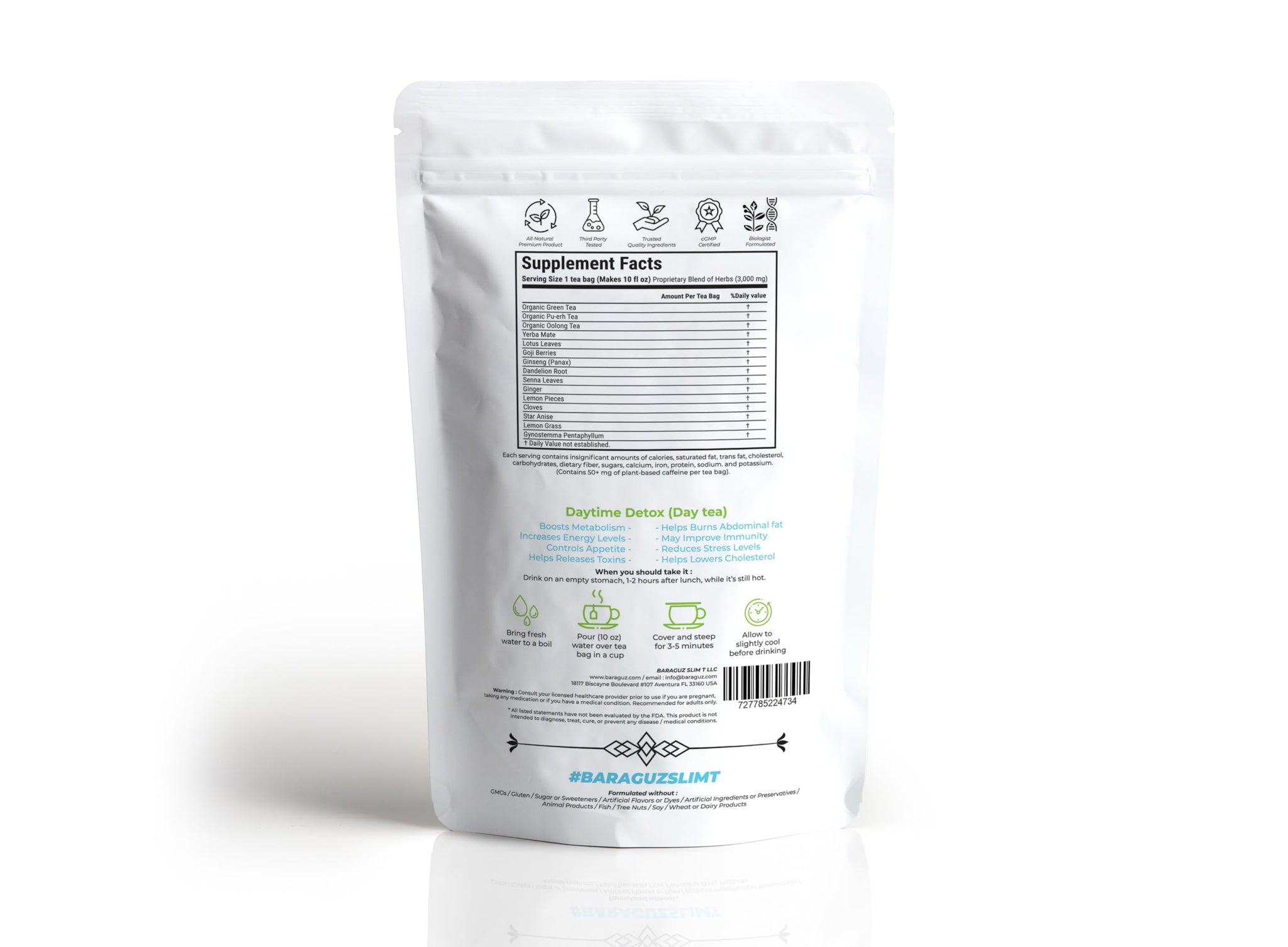 BARAGUZ SLIMT Day Booster: All-Natural SlimmingTea, No Laxative Added, Helps in Bloating & amp; Natural Weight Balance, Supports Immune System, Vegan
