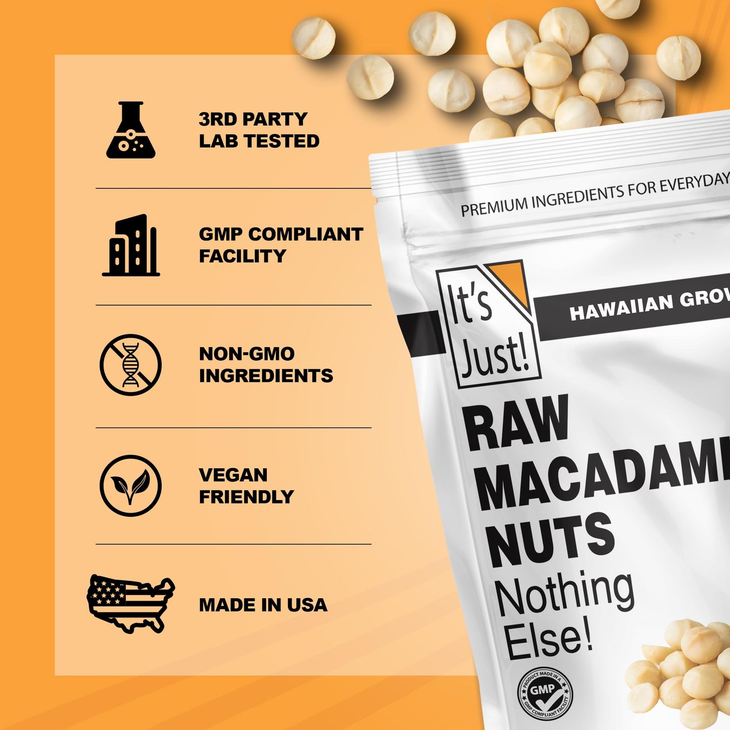It's Just - Hawaiian Macadamia Nuts, Raw Unsalted, Perfect for Baking, Grown in Hawaii, Made in USA, Keto Friendly, Resealable Bag [24oz (Pack of 1)