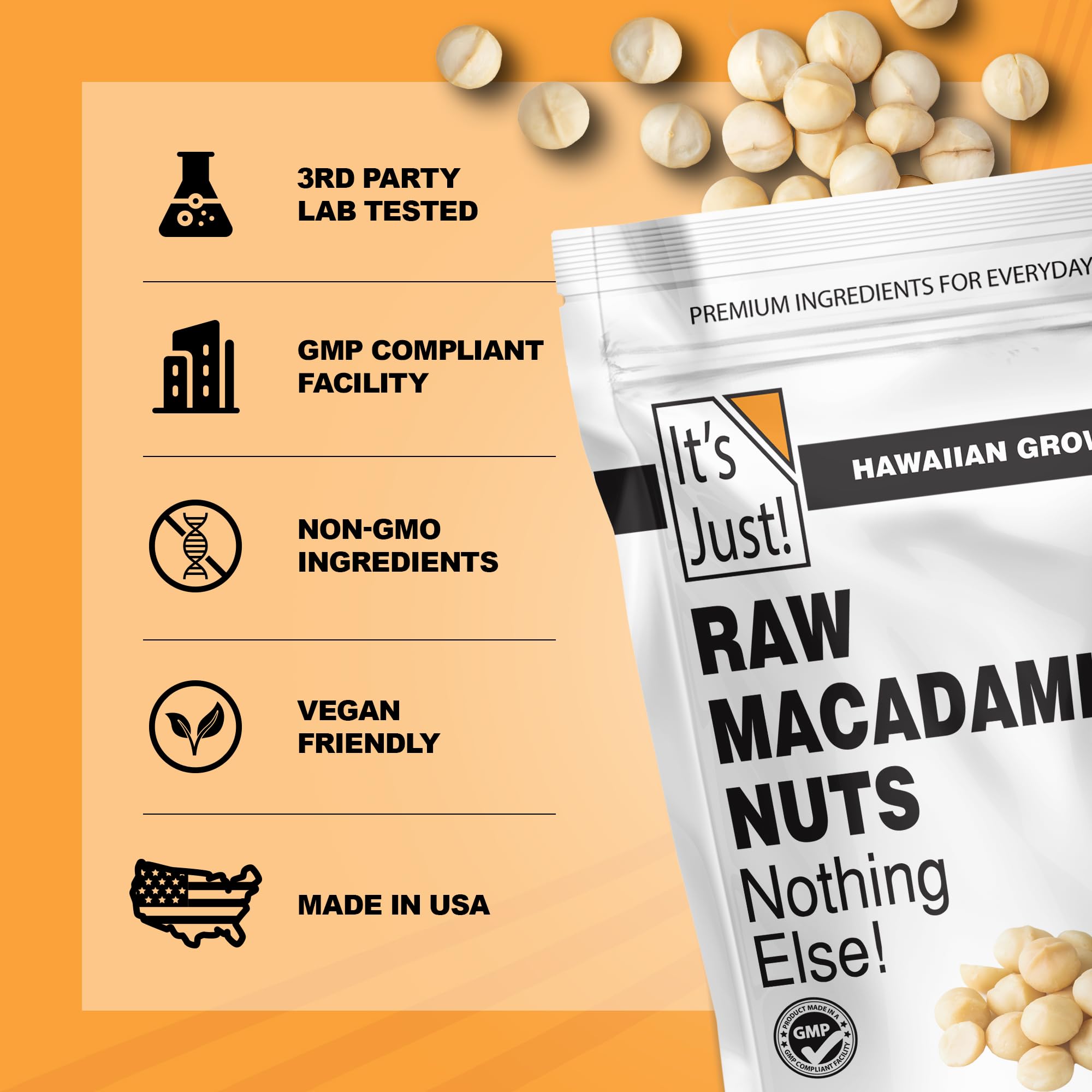 It's Just - Hawaiian Macadamia Nuts, Raw Unsalted, Perfect for Baking, Grown in Hawaii, Made in USA, Keto Friendly, Resealable Bag [24oz (Pack of 1)