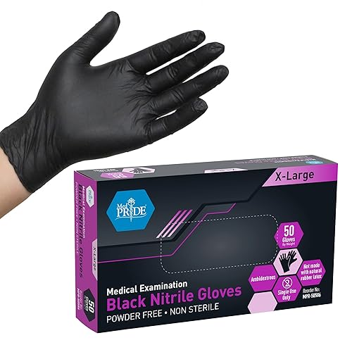 MED PRIDE X-Large Black Surgical Gloves, Disposable Med Nitrile Gloves, 4 Mil Thick, Latex and Powder-Free, Hospital Use, Pack of 50